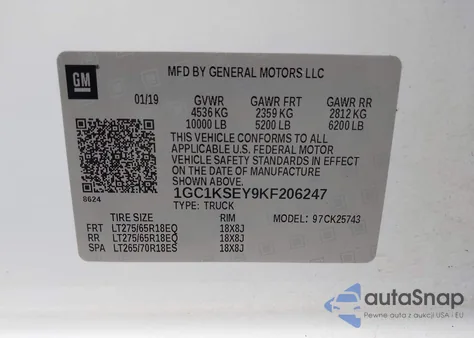 2019 Chevrolet Silverado 2500Hd Lt из США, поврежденный, VIN 1GC1KSEY9KF206247